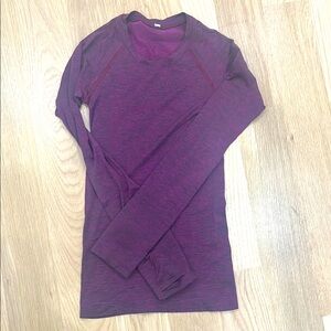 Purple Long Sleeve lululemon workout top with thumb holes